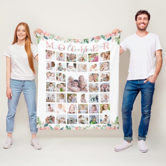 Moeder Wij houden van jou 39 Foto Handgeschreven F Fleece Deken (In situ)