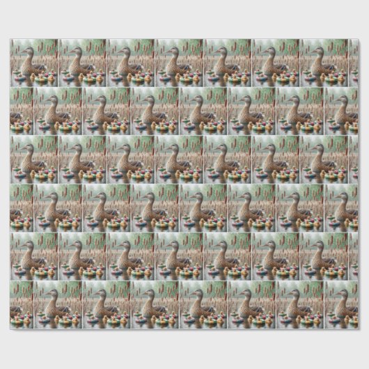 Moeder wilde eend met eendjes cadeaupapier (Vlak)