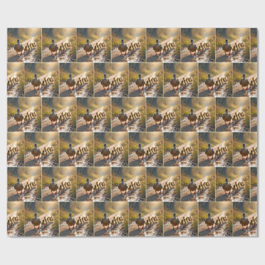 Moeder wilde eend met eendjes cadeaupapier (Vlak)