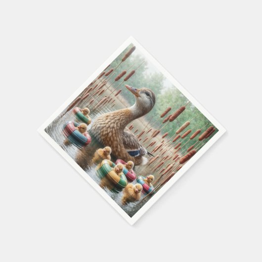 Moeder wilde eend met eendjes servet (Hoek)