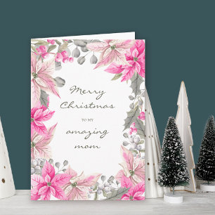 Moeder Winter Bloemstuk Roze Poinsettia Kerstmis Kaart