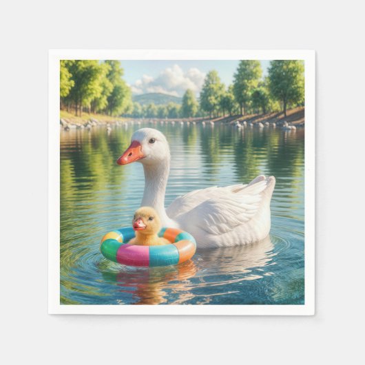 Moeder witte eend met eendje servet (Voorkant)