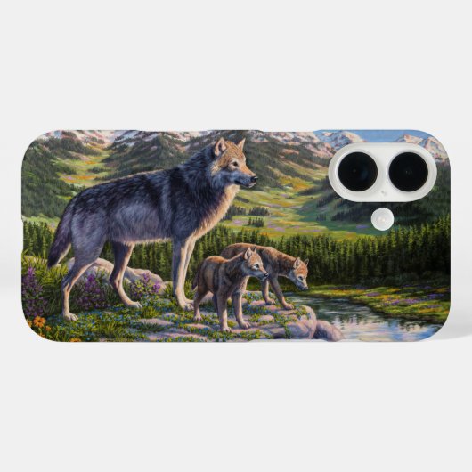 Moeder Wolf en Pups Mountain River Valley Case-Mate iPhone Case (Achterkant (horizontaal))