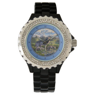Moeder Wolf en Pups Mountain River Valley Horloge
