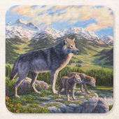 Moeder Wolf en Pups Mountain River Valley Kartonnen Onderzetters (Voorkant)