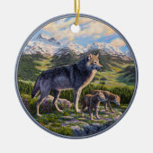 Moeder Wolf en Pups Mountain River Valley Keramisch Ornament (Voorkant)