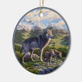 Moeder Wolf en Pups Mountain River Valley Keramisch Ornament (Links)