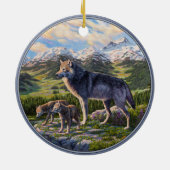 Moeder Wolf en Pups Mountain River Valley Keramisch Ornament (Achterkant)