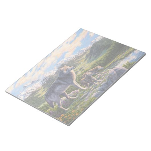 Moeder Wolf en Pups Mountain River Valley Notitieblok (Schuin)