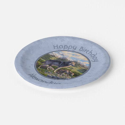 Moeder Wolf en Pups Mountain River Valley Papieren Bordje (Gekanteld)