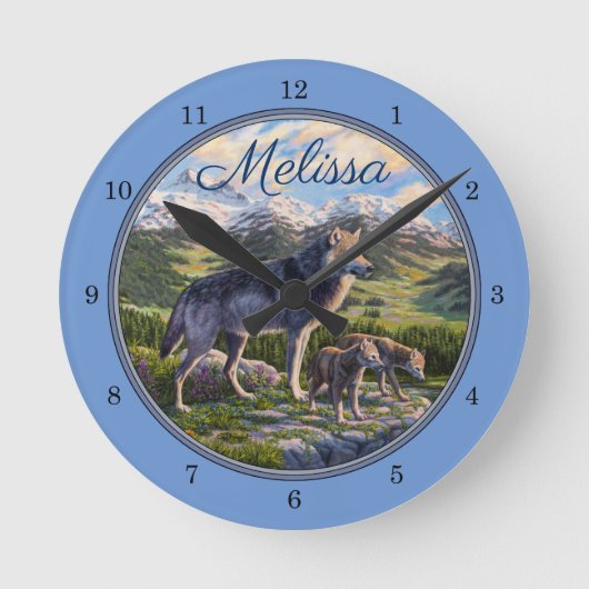 Moeder Wolf en Pups Mountain River Valley Ronde Klok (Voorkant)
