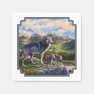 Moeder Wolf en Pups Mountain River Valley Servet