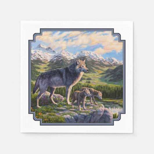 Moeder Wolf en Pups Mountain River Valley Servet (Voorkant)