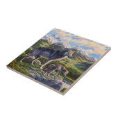 Moeder Wolf en Pups Mountain River Valley Tegeltje (Zijkant)