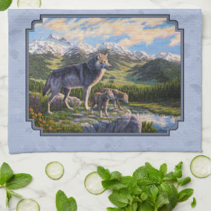 Moeder Wolf en Pups Mountain River Valley Theedoek