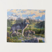 Moeder Wolf en Pups Mountain River Valley Wandkleed (Voorkant (horizontaal))
