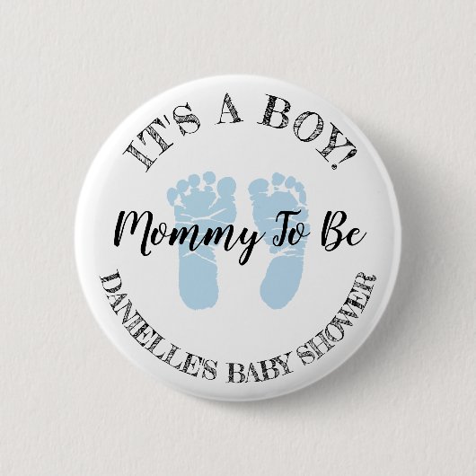 Moeder wordt Blue Footprints Baby shower-knop Ronde Button 5,7 Cm (Voorkant)