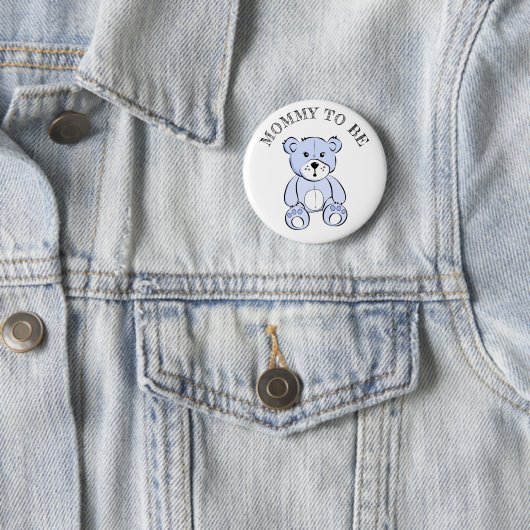 Moeder wordt Blue Teddy Bear Baby shower Button (In situ)