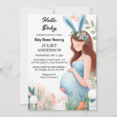 Moeder wordt Ear Hop Blue Pink Bunny Baby shower Kaart (Voorkant)