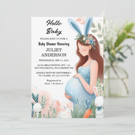 Moeder wordt Ear Hop Blue Pink Bunny Baby shower Kaart (Staand voorkant)