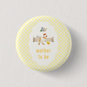 Moeder Wordt Gingham Boerderij Kuikens Baby Shower Ronde Button 3,2 Cm
