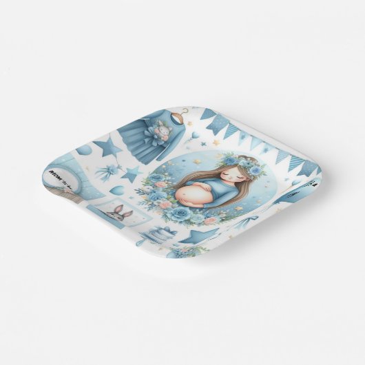 Moeder wordt jongen Baby shower blauw papier Bord (Gebogen)