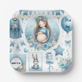 Moeder wordt jongen Baby shower blauw papier Bord