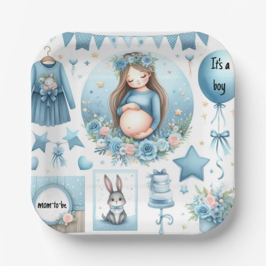 Moeder wordt jongen Baby shower blauw papier Bord (Voorkant)