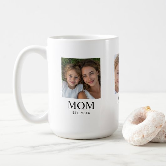 Moeder Wordt Script Zwart 3 Foto Koffiemok (Met donut)