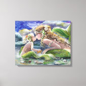 Moeder Zeemeermin en kind in Groen Canvas Afdruk (Voorkant)