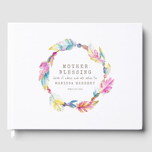 Moeder-zegelbaarden veren boho kleurrijk gastenboek (Voorkant)