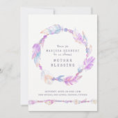 Moeder zegen veer en kralen paarse kunst kaart (Voorkant)