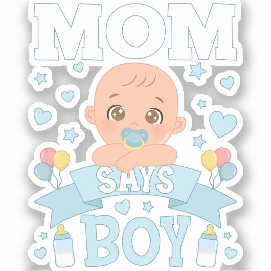 Moeder zegt jongen zwangerschap roze of blauw viny sticker (Voorkant)