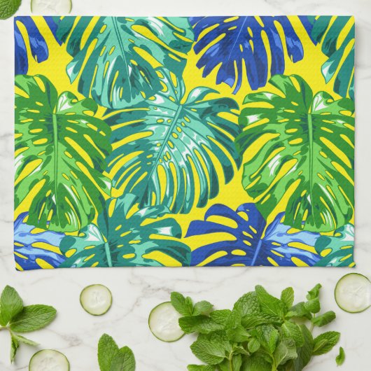 Moeder zomer tropische bladeren groen geel theedoek (Gevouwen)