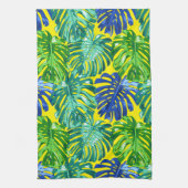 Moeder zomer tropische bladeren groen geel theedoek (Verticaal)