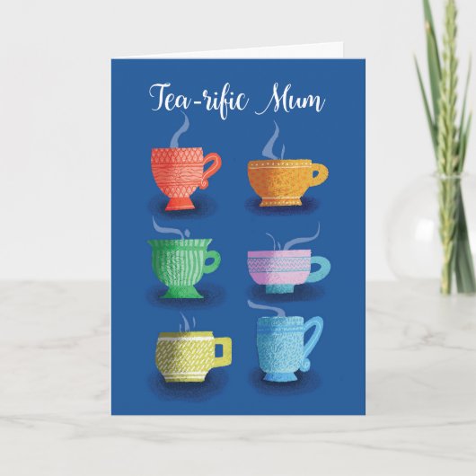 Moeder Zondag Mum Whimsical Steaming Teacups Kaart (Voorkant)