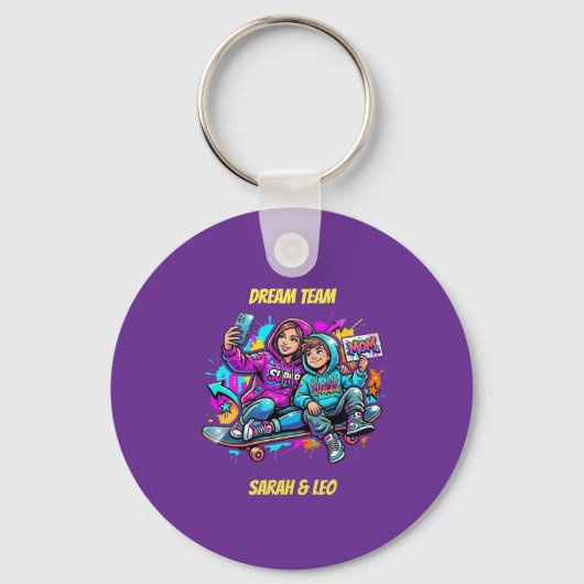Moeder & Zoon Graffiti Stijl: Ronde Sleutelhanger (Voorkant)