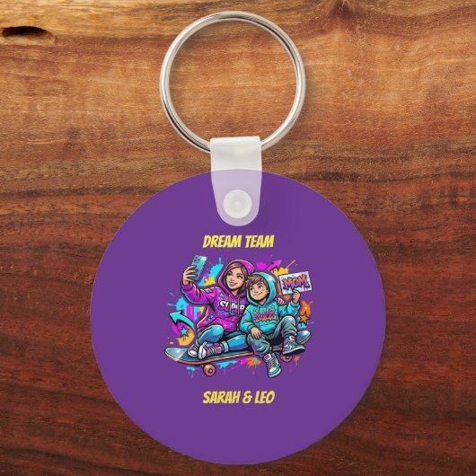 Moeder & Zoon Graffiti Stijl: Ronde Sleutelhanger (Voorkant)