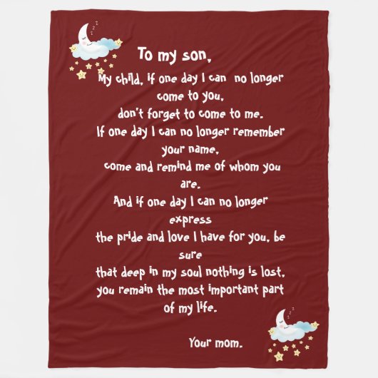 Moeder/zoon liefdesbericht fleece blanket deken (Voorkant)