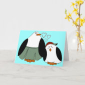 Moeder zoon pinguïns verjaardag kaart (Gele Bloem)