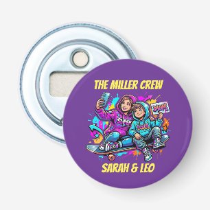 Moeder Zoon Schaatsser Paarse Flesopener Button Flesopener