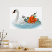 Moeder Zwan, baby's en Rozen Poster (Keuken)