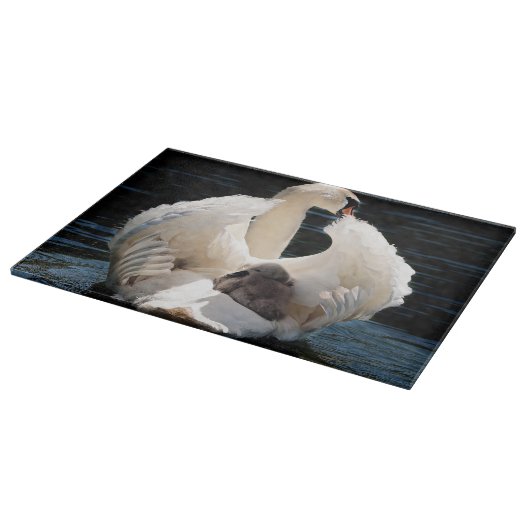 Moeder Zwan met Cygnets (baby zwanen) Snijplank (Hoek)