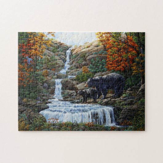 Moeder zwart Beer en kubus per waterval Legpuzzel (Horizontaal)
