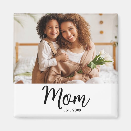 Moeder Zwart Script Foto Geschenk Minimalistisch Magneet (Voorkant)