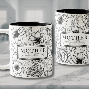 Moeder Zwart Wit Bloem Moeder Tweekleurige Koffiemok
