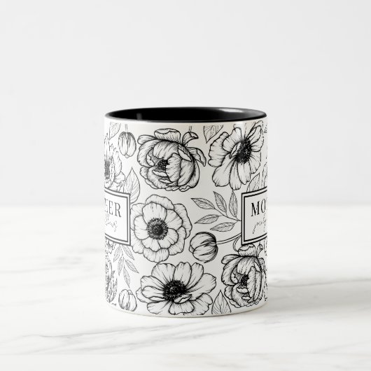 Moeder Zwart Wit Bloemen Moeder Tweekleurige Koffiemok (Center)