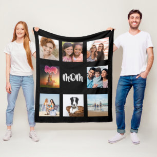 Moeder zwarte zilveren fotocollage fleece deken