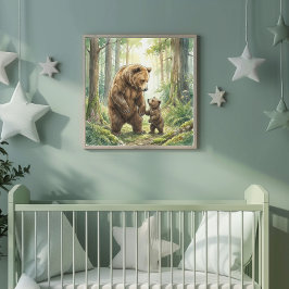 Moederbeer en Welpje-kinderdagverblijf Poster