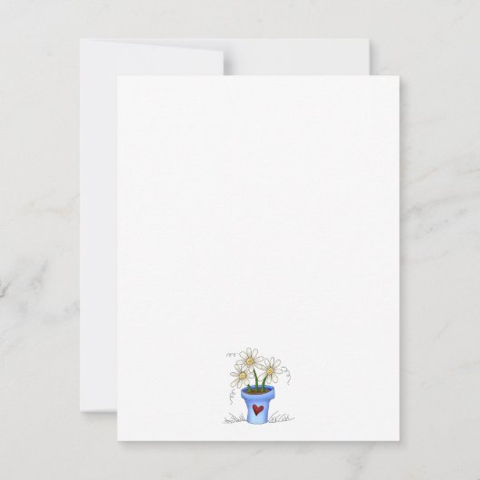 Moederbloemen - Blauwe Bloempotje Kaart (Achterkant)